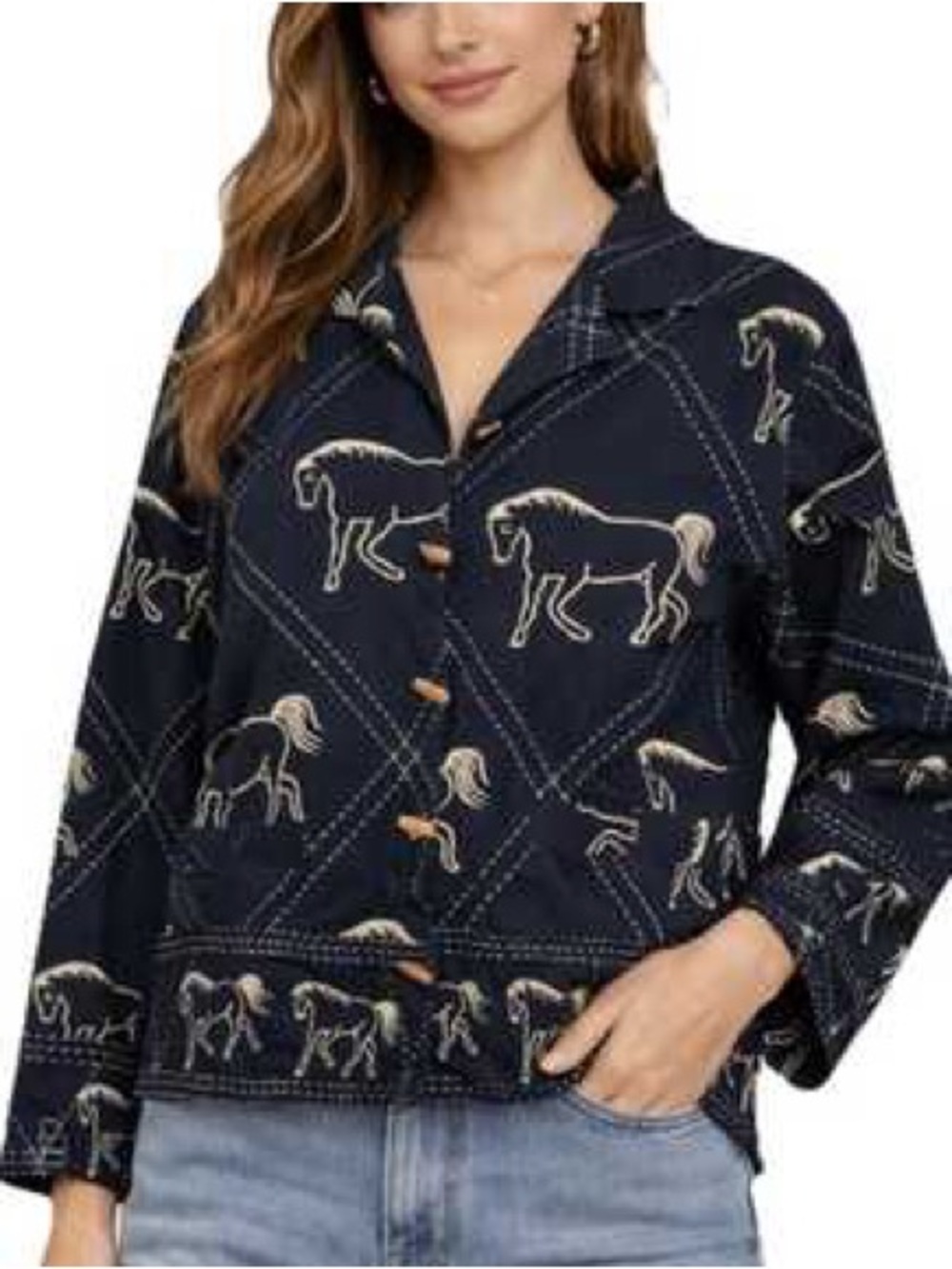 New Identity Vintage Horse Print Cotton Jacket PS Black Western Equestrian